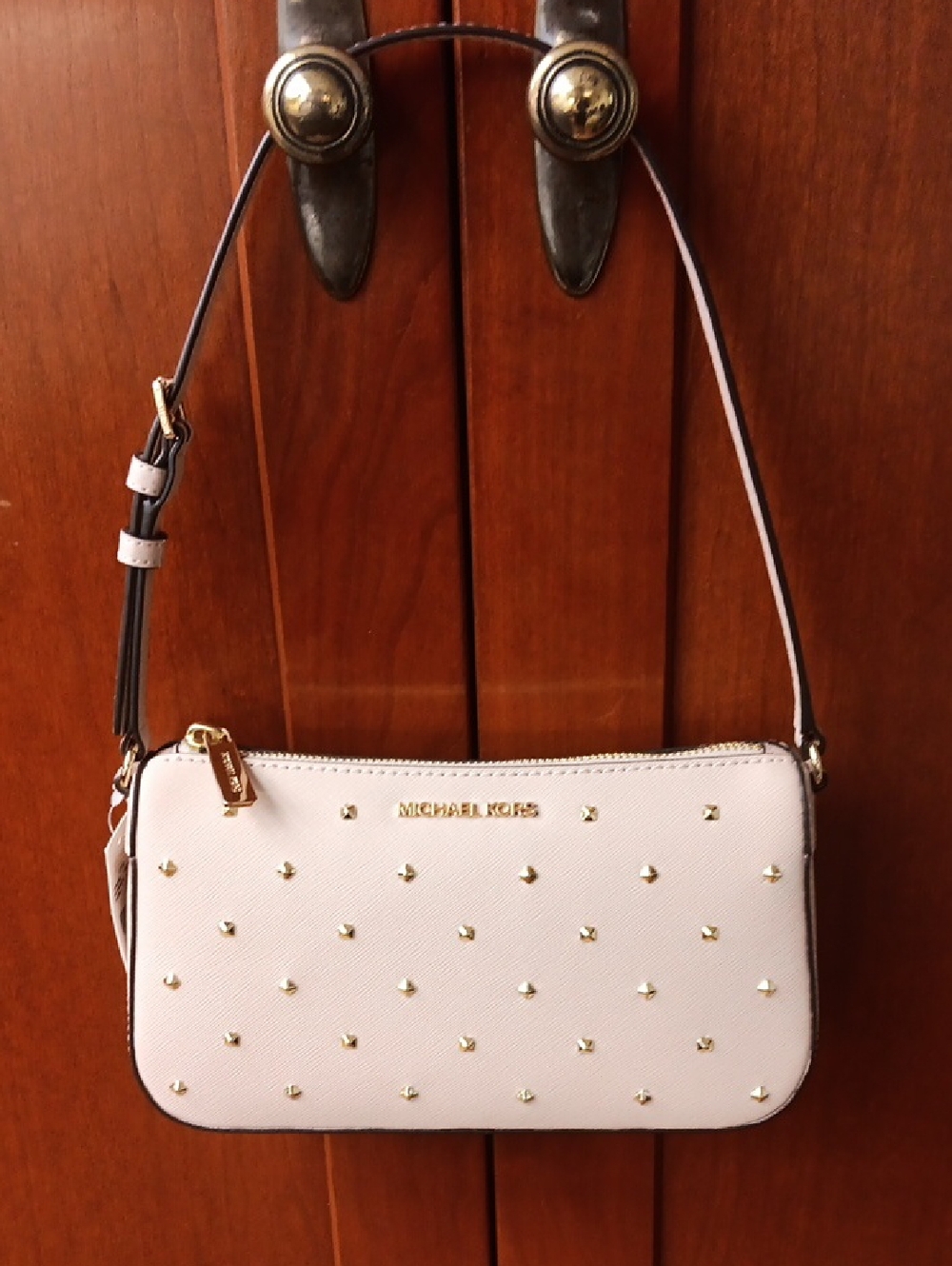 NWT Michael Kors Jet Set Medium Blush Pink Studded Pouchette Leather Bag